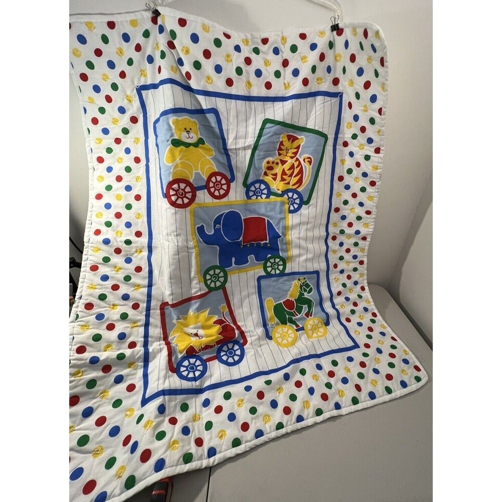 Quilt Handmade Vintage Circus Animals Crib Blanket Comforter 34" x 40"